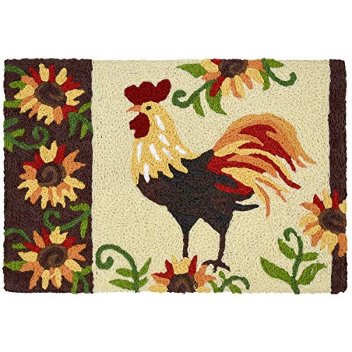 Jellybean Rooster  Sunflowers Indoor/Outdoor Machine Washable 20  x 30  Accent Rug
