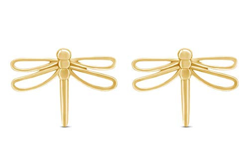 14K Yellow Gold Over Sterling Silver Fashion Dragonfly Stud Earrings