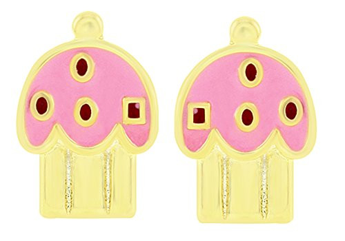 AFFY Jewelry Pink Enamel Cupcake Stud Earrings in 925 Sterling Silver AFFY Jewelry Pink Enamel Cupcake Stud Earrings in 925 Sterling Silver