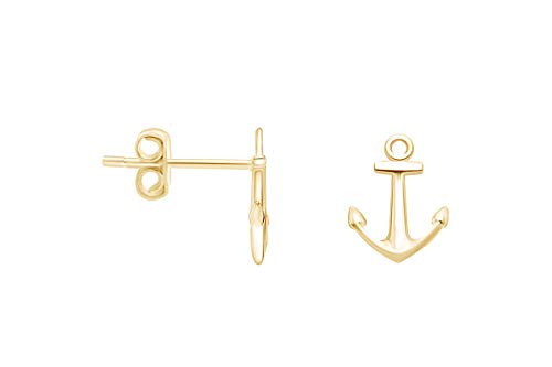 Dainty Tiny Anchor Stud Earrings In 14k Yellow Gold Over Sterling Silver For Women