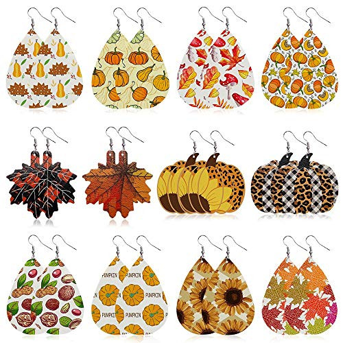 Stology Fall Faux Leather Earrings for Women Set of 12 Autumn Teardrop Dangle Earrings Bulk Pumpkin Sunflower Maple Leaf Leopard Plaid Thanksgiving Jewelry Fashion Accessory Stology Fall Faux Leather Earrings for Women Set of 12 Autumn Teardrop Dangle Earrings Bulk Pumpkin Sunflower Maple Leaf Leopard Plaid Thanksgiving Jewelry Fashion Accessory