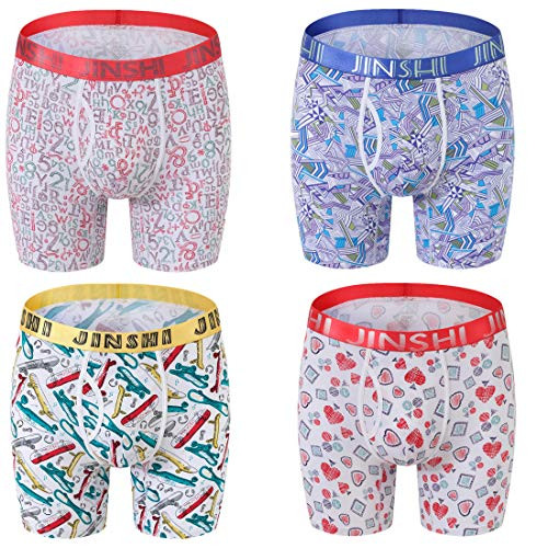 JS Collections Jinshi No Ride up Boxer Briefs Underwear for Men Long Leg Mens Athletic Underpants Pack Print4 Large