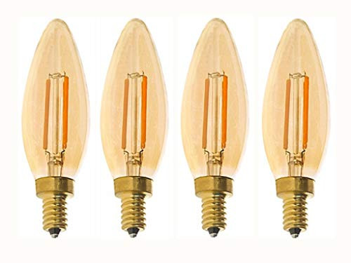 JKLcom 2W E12 LED Candelabra Bulb Dimmable LED Filament Candelabra Bulb C35 LED Chandelier Bulb Chandelier Light Bulbs,2W (20W Equivalent),Dimmable,E12 Base,Warm White 2300K,Torpedo Shape,Pack of 4