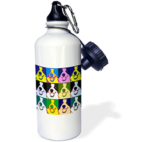 3dRose wb_6054_1 "Border Collie Pop Art" Sports Water Bottle, 21 oz, White