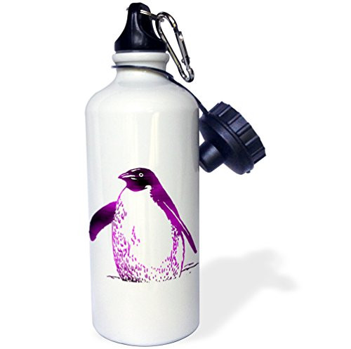 3dRose wb_51401_1 "Purple Penguin Birds Animal Art" Sports Water Bottle, 21 oz, White