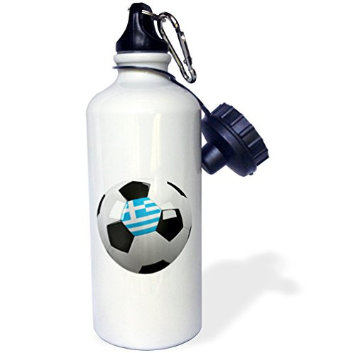 3dRose wb_157028_1 "Soccer ball with the national flag of Greece on it Greek" Sports Water Bottle, 21 oz, White