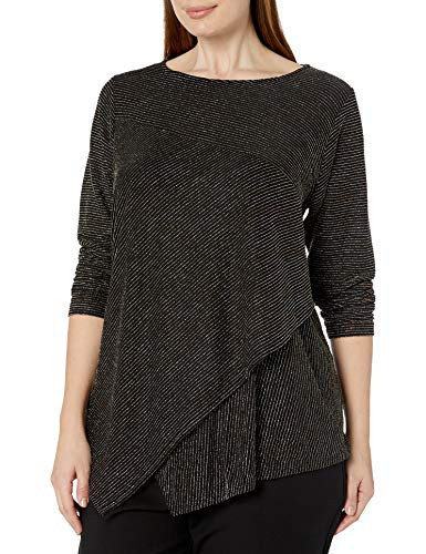 Karen Kane Women s Plus Size Asymmetric TOP Black W/Metallic 1X