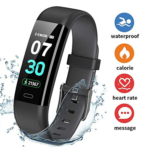Kberho Fitness Tracker Activity Tracker with Heart Rate Monitor?Step Counter Watch Sleep Monitor Tracker?Pedometer Watch?Calorie Counter Watch Waterproof?Smart Watch for iOS and Android Black