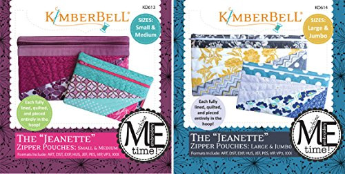 KimberBell Designs Bundle of 2 Embroider by Number ME Time CD s  The Jeanette Zipper Pouch Small  Medium PLUS The Jeanette Zipper Pouch Large  Jumbo KD613KD614
