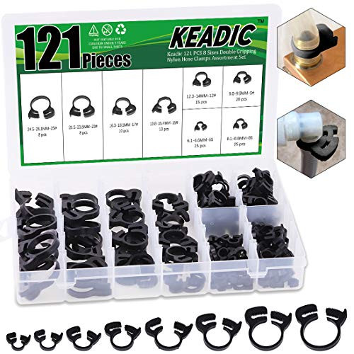 Keadic 121Pcs Heavy Duty Snap Grip Hose Clamps 8 Kinds White Double Gripping Nylon Ratcheting Hose Clamps Assortment Kit  Black