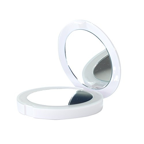 LED Lighted Travel Makeup Magnifying Mirror,magnifies 5x and 1x, Luxury Double Side and Folding Pocket Vanity/cosmetic Mirror