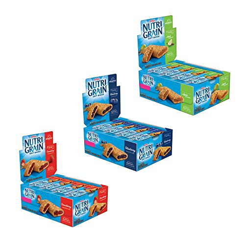 Kellogg s NutriGrain Variety Pack Soft Baked Breakfast Bars  GrabNGo Snacks Apple Cinnamon Blueberry and Strawberry 48 Count