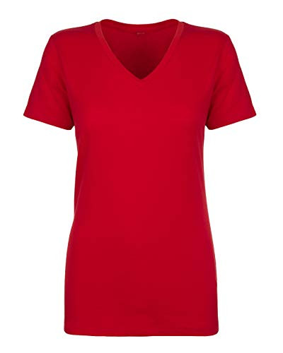 Khanomak Women s Short Sleeve Plain Casual Basic Cotton Slim Fit Tee V Neck TShirt Tops Small Red