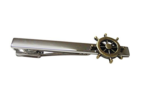 Kiola Designs Brass Toned Nautical Ship Steering Helm Square Tie Clip