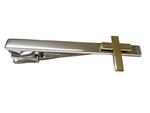 Kiola Designs Gold Toned Classic Religious Cross Square Tie Clip