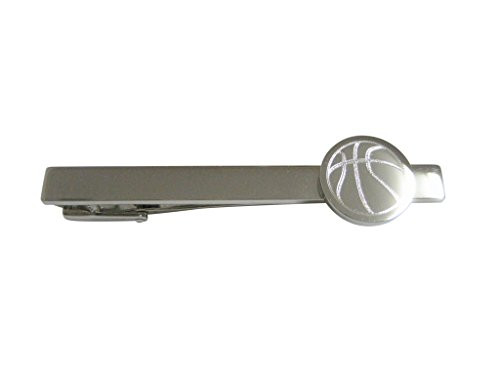 Kiola Designs Silver Toned Etched Round Basketball Pendant Square Tie Clip