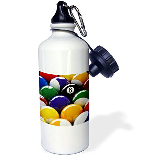 3dRose wb_154988_1 "Colorful pool billiard balls with eight ball" Sports Water Bottle, 21 oz, White