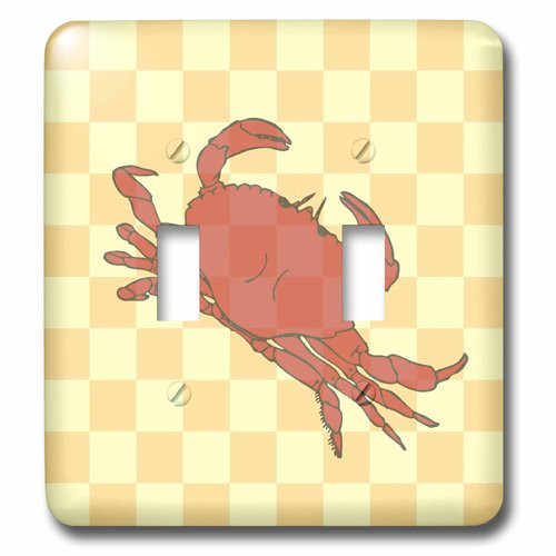 3dRose lsp_56181_2 Red Crab on Yellow Checkered Background - Ocean and Beach Themes Double Toggle Switch