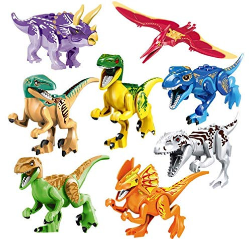 Liberty Imports Dino World Dinosaur Building Blocks Miniature Action Figures Jurassic Toys | Kids Bulk Party Favors Gift Pack (Set of 16)