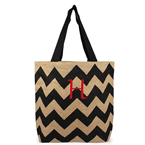 Cathy s Concepts Chevron Jute Tote Bag Monogram H Black