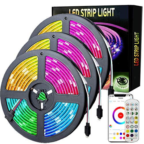 LED Strip Lights 50ft/15M RGB Led Light Strip with Bluetooth Remote App Controller Color Changing 5050 LED Rope Lights Strip Sync to Music for Party Home Bedroom Lighting Kitchen Bed Flexible Strip LED Strip Lights 50ft/15M RGB Led Light Strip with Bluetooth Remote App Controller Color Changing 5050 LED Rope Lights Strip Sync to Music for Party Home Bedroom Lighting Kitchen Bed Flexible Strip
