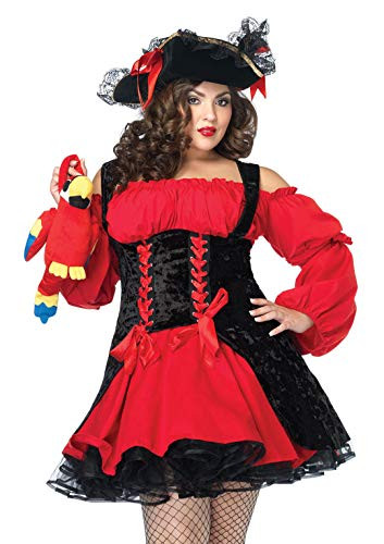 Leg Avenue Women s Plus Size Vixen Pirate Wench with Velvet Double lace up Corset Dress Black/Red 1X/ 2X