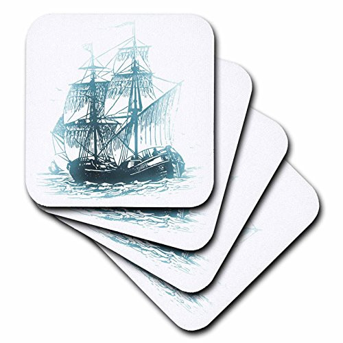 3dRose Pirate Ship on The ocean - Halloween Art - Ceramic Tile Coasters, Set of 4 (cst_56311_3)