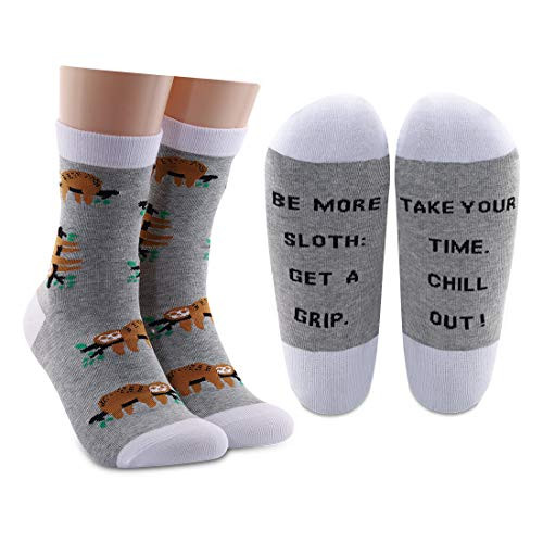 LEVLO Funny Sloth Lover Gift Sloth Socks Be More Sloth Get A Grip Take Your Time Chill Out Sloth Cotton Socks for Women 2 Pairs/Set LEVLO Funny Sloth Lover Gift Sloth Socks Be More Sloth Get A Grip Take Your Time Chill Out Sloth Cotton Socks for Women 2 Pairs/Set
