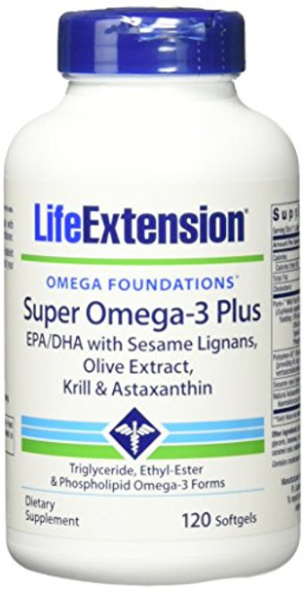 Life Extension Super Omega3 Epa/Dha w Sesame Lignans Olive Extract Krill/Astaxanthin Softgel 120 Count Life Extension Super Omega3 Epa/Dha w Sesame Lignans Olive Extract Krill/Astaxanthin Softgel 120 Count