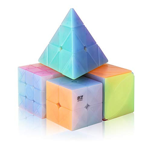 Roxenda Speed Cube Set, Jelly Speed Cube Bundle 2x2 3x3 Pyramid and Ivy Speed Cube Smooth Stickerless Cube Puzzle Toy for Kids