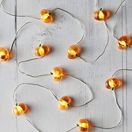 Lights4fun Inc  20 Fall Halloween Pumpkin Indoor Battery Operated Micro LED Silver Wire String Lights