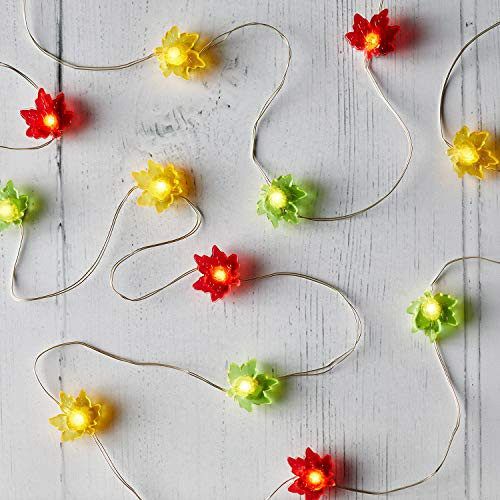 Lights4fun Inc  20 Red Yellow  Green Maple Fall Leaf Indoor Battery Operated Micro LED Silver Wire String Lights