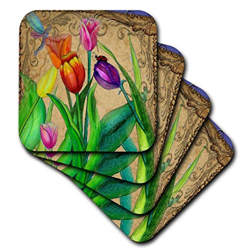 3dRose CST_195392_3 Fantasy Tulips Ceramic Tile Coasters, Set of 4