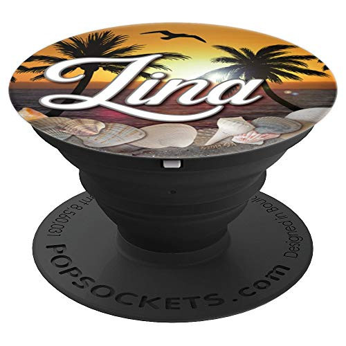 Lina Tropical Beach Sunset Name Sea Shells PopSockets Grip and Stand for Phones and Tablets