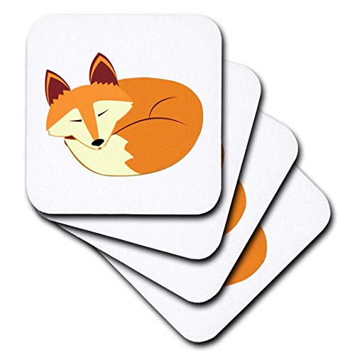 3dRose CST_175374_3 Cute Sleeping Red Fox Ceramic Tile Coasters, Set of 4