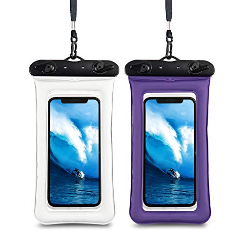 LITTLETREE Waterproof Phone Bag FloatingUniversal Underwater Phone Dry Bag Compatible with iPhone 11 Pro Max/Xs Max/XR/XS/X/8P/7P/6S Plus Galaxy S10/S9 Note 10/9 Up to 6 5   2 Pack  WhitePurple