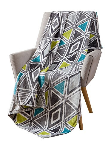 Cosmopolitan Decorative Throw Blanket: Soft Plush Modern Geometric Patterned Accent for Couch or Bed, Colored: Teal, Grey, Lime Green VCNY Tribecca