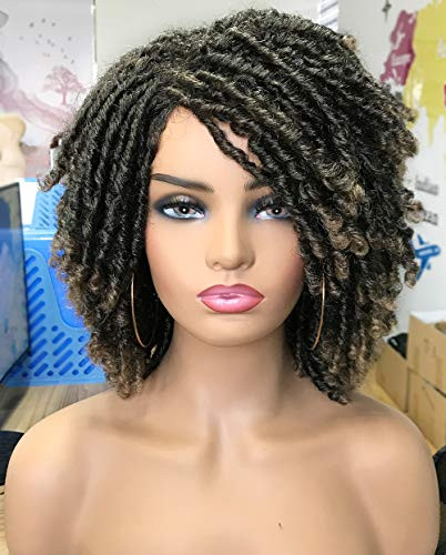 Lizzy Short Dreadlock Wig Twist Wigs for Black Women Short Curly Wig Synthetic Braided Faux Locs Crochet Hair Afro Wigs Color 1B/27