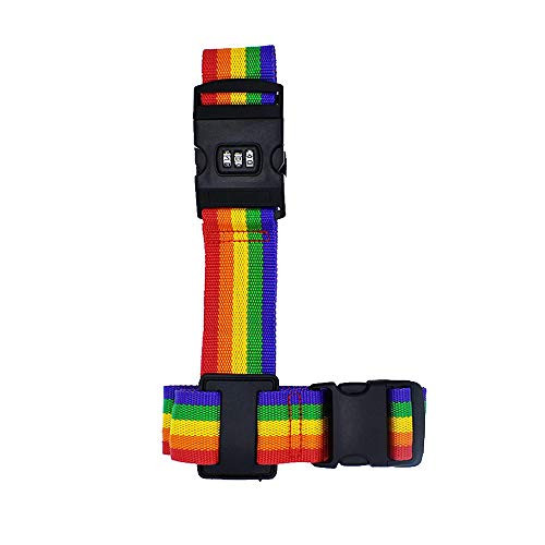 Long Cross Luggage Strap Adjustable Suitcase Belt Luggage Strap Travel Suitcase Packing Belt Security Straps Lock with Tag Slot Suitcase Belt Rainbow