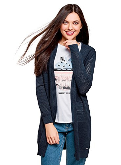 oodji Ultra Women s Long No Closure Cardigan Blue US 8 / EU 42 / L