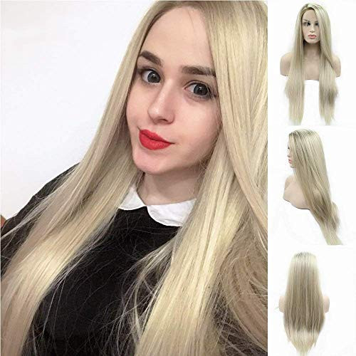 Long Silky Straight Blonde Wig Ombre Dark Blonde Roots Synthetic Lace Front Wigs for Lady Natural Hairline Glueless Fashion Party Wigs RainaHair 24inch Long Silky Straight Blonde Wig Ombre Dark Blonde Roots Synthetic Lace Front Wigs for Lady Natural Hairline Glueless Fashion Party Wigs RainaHair 24inch