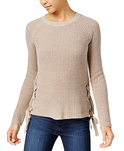 A  Byer Long Sleeve Crew Neck Crop Sweater Junior s Heather Latte Large