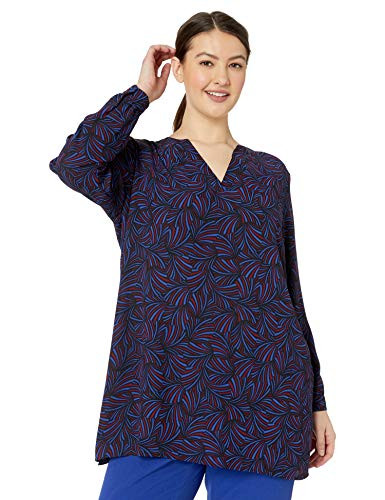 Anne Klein Women s Size Plus Extended Split Neck Tunic Gauguin/Cordovan Combo 3X