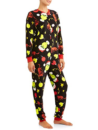 Womens The Grinch Dr Seuss Christmas Holiday Union Suit Footless Pajamas