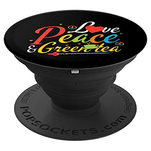 Love Peace Sign Green Tea Lovers Cup Heart Hippie Grip Gift PopSockets Grip and Stand for Phones and Tablets