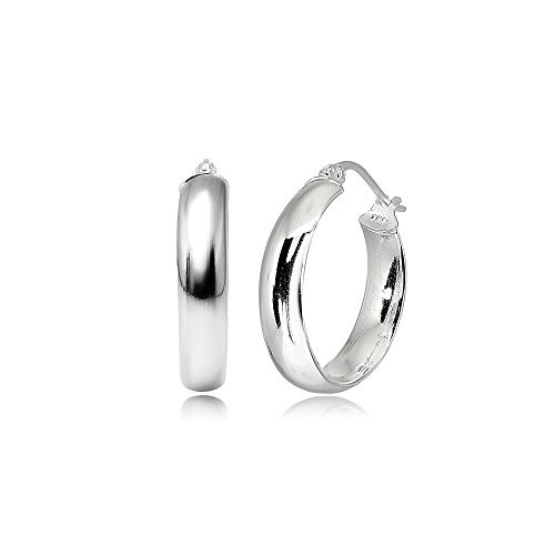 LOVVE Sterling Silver High Polished Half RoundTube ClickTop Hoop Earrings 5x20mm