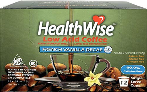 HealthWise French Vanilla Low Acid Swiss Water Decaffeinated Coffee for Keurig KCup Brewers 100 Colombian Decaf 12 count