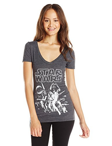 Star Wars Junior s Classic Poster Graphic VNeck TShirt Charcoal Heather Large
