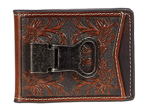 MF Western Cactus Concho Floral Embossed Money Clip Wallet Brown One Size