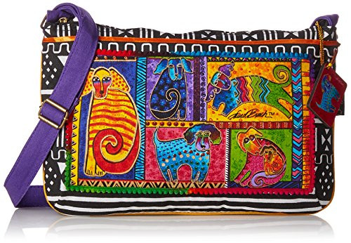 Laurel Burch Medium Crossbody Zipper Top 15Inch by 10Inch Dog Tails Patchwork